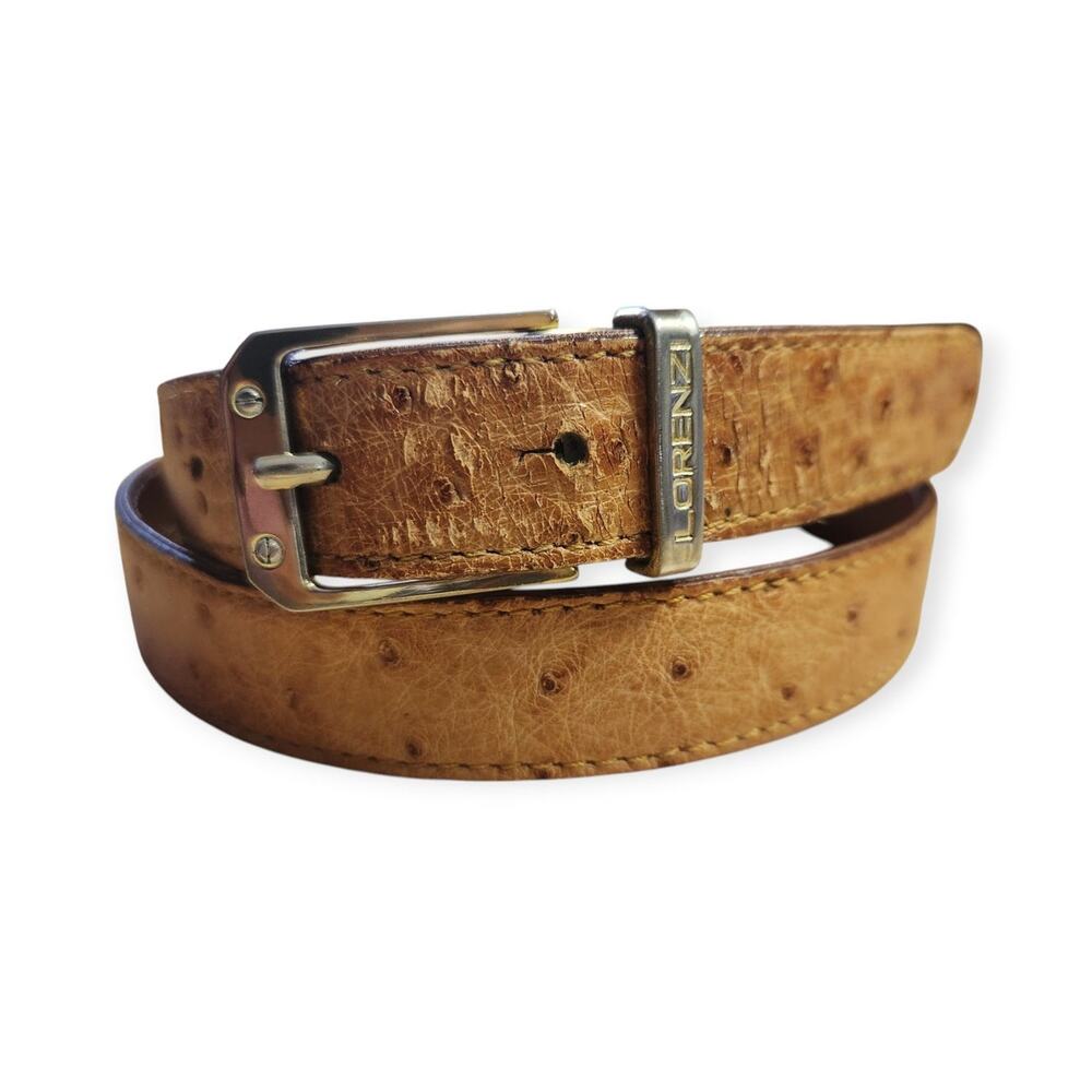 Ostrich Leather Lorenzi Vintage 80s Exotic Slim Light Brown Belt
